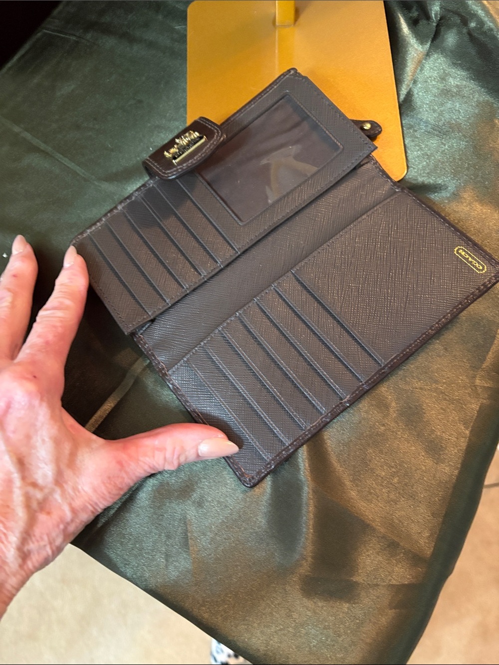 Coach Madison Signature Op Art Skinny Wallet in khaki and Mahogany - Picture 4 of 8